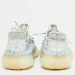 Pre Owned Yeezy x Adidas Blue/White Knit Fabric Boost 350 V2 Cloud White (Non-Reflective) Sneakers 43 1/3