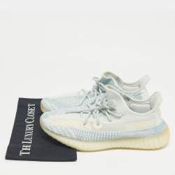 Pre Owned Yeezy x Adidas Blue/White Knit Fabric Boost 350 V2 Cloud White (Non-Reflective) Sneakers 43 1/3