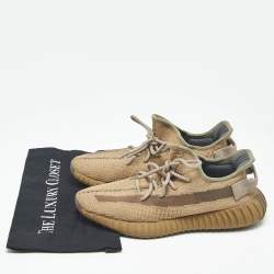 Pre Owned Yeezy x Adidas Brown Knit Fabric Boost 350 V2 Earth Lace Up Sneakers Size 42