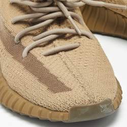 Pre Owned Yeezy x Adidas Brown Knit Fabric Boost 350 V2 Earth Lace Up Sneakers Size 42