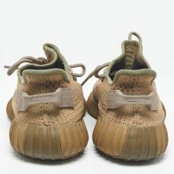 Pre Owned Yeezy x Adidas Brown Knit Fabric Boost 350 V2 Earth Lace Up Sneakers Size 42
