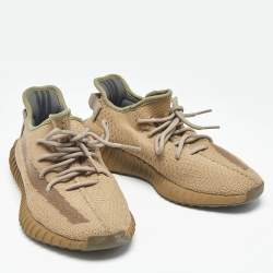 Pre Owned Yeezy x Adidas Brown Knit Fabric Boost 350 V2 Earth Lace Up Sneakers Size 42