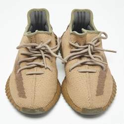 Pre Owned Yeezy x Adidas Brown Knit Fabric Boost 350 V2 Earth Lace Up Sneakers Size 42