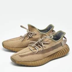 Pre Owned Yeezy x Adidas Brown Knit Fabric Boost 350 V2 Earth Lace Up Sneakers Size 42