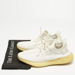 Pre Owned Yeezy x Adidas White Knit Fabric Boost 350 V2 Low Top Sneakers Size 42 2/3
