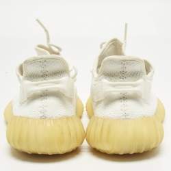 Pre Owned Yeezy x Adidas White Knit Fabric Boost 350 V2 Low Top Sneakers Size 42 2/3
