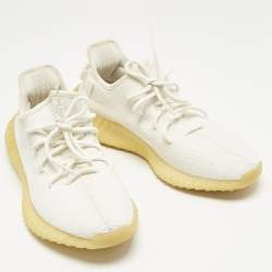 Pre Owned Yeezy x Adidas White Knit Fabric Boost 350 V2 Low Top Sneakers Size 42 2/3