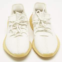 Pre Owned Yeezy x Adidas White Knit Fabric Boost 350 V2 Low Top Sneakers Size 42 2/3
