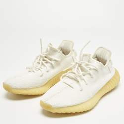 Pre Owned Yeezy x Adidas White Knit Fabric Boost 350 V2 Low Top Sneakers Size 42 2/3