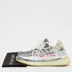 Pre Owned Yeezy x Adidas White/Black Knit Fabric Boost 350 V2 Zebra Sneakers Size 46
