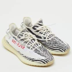Pre Owned Yeezy x Adidas White/Black Knit Fabric Boost 350 V2 Zebra Sneakers Size 46