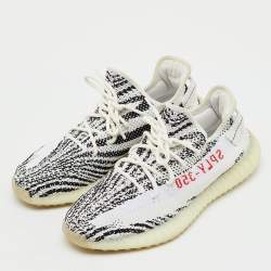 Pre Owned Yeezy x Adidas White/Black Knit Fabric Boost 350 V2 Zebra Sneakers Size 46