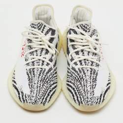 Pre Owned Yeezy x Adidas White/Black Knit Fabric Boost 350 V2 Zebra Sneakers Size 46