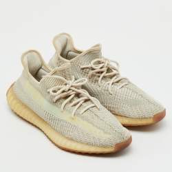 Pre Owned Yeezy x Adidas Grey/Cream Knit Fabric Boost 350 V2 Citrin Sneakers Size 46