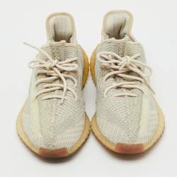 Pre Owned Yeezy x Adidas Grey/Cream Knit Fabric Boost 350 V2 Citrin Sneakers Size 46