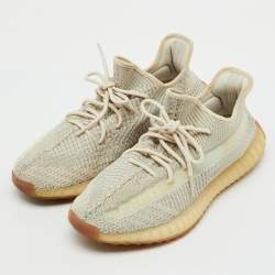 Pre Owned Yeezy x Adidas Grey/Cream Knit Fabric Boost 350 V2 Citrin Sneakers Size 46