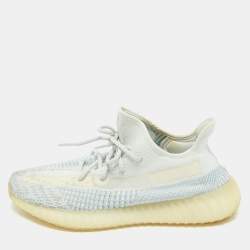 Pre Owned Yeezy x Adidas Blue/White Knit Fabric Boost 350 V2 Cloud White (Non-Reflective) Sneakers 46 2/3