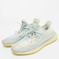 Pre Owned Yeezy x Adidas Blue/White Knit Fabric Boost 350 V2 Cloud White (Non-Reflective) Sneakers 46 2/3