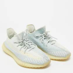 Pre Owned Yeezy x Adidas Blue/White Knit Fabric Boost 350 V2 Cloud White (Non-Reflective) Sneakers 46 2/3