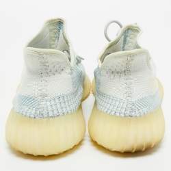 Pre Owned Yeezy x Adidas Blue/White Knit Fabric Boost 350 V2 Cloud White (Non-Reflective) Sneakers 46 2/3