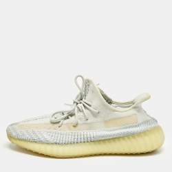 Pre Owned Yeezy x Adidas Blue Knit Fabric Boost 350 V2 Low Top Sneakers Size 46.5