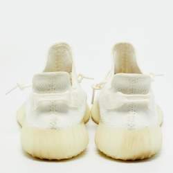 Pre Owned Yeezy x Adidas White Knit Fabric Boost 350 V2 Cream Sneakers Size 46 2/3