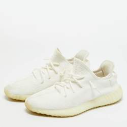 Pre Owned Yeezy x Adidas White Knit Fabric Boost 350 V2 Cream Sneakers Size 46 2/3