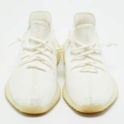 Pre Owned Yeezy x Adidas White Knit Fabric Boost 350 V2 Cream Sneakers Size 46 2/3