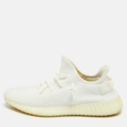 Pre Owned Yeezy x Adidas White Knit Fabric Boost 350 V2 Cream Sneakers Size 46 2/3