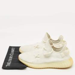 مملوكة مسبقًا Yeezy x Adidas White Knit Fabric Boost 350 V2 Low Top Sneakers Size 44