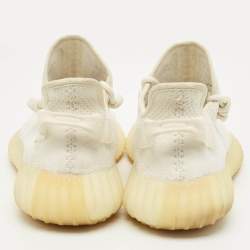 مملوكة مسبقًا Yeezy x Adidas White Knit Fabric Boost 350 V2 Low Top Sneakers Size 44
