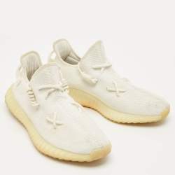 مملوكة مسبقًا Yeezy x Adidas White Knit Fabric Boost 350 V2 Low Top Sneakers Size 44