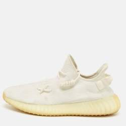 مملوكة مسبقًا Yeezy x Adidas White Knit Fabric Boost 350 V2 Low Top Sneakers Size 44