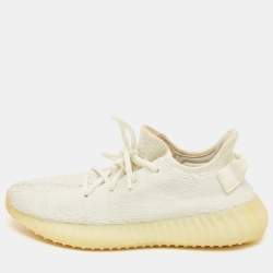Pre Owned Yeezy x Adidas White Knit Fabric Boost 350 V2 Triple White Sneakers Size 38 2/3