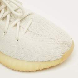 Pre Owned Yeezy x Adidas White Knit Fabric Boost 350 V2 Triple White Sneakers Size 38 2/3