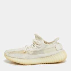 Pre Owned Yeezy x Adidas White Knit Fabric Boost 350 V2 Bone Sneakers Size 39 1/3