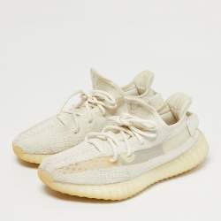 Pre Owned Yeezy x Adidas White Knit Fabric Boost 350 V2 Bone Sneakers Size 39 1/3