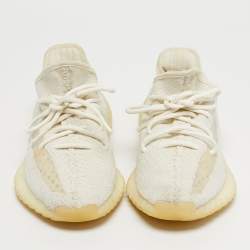 Pre Owned Yeezy x Adidas White Knit Fabric Boost 350 V2 Bone Sneakers Size 39 1/3