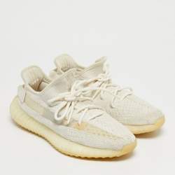 Pre Owned Yeezy x Adidas White Knit Fabric Boost 350 V2 Bone Sneakers Size 39 1/3
