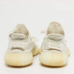Pre Owned Yeezy x Adidas White Knit Fabric Boost 350 V2 Bone Sneakers Size 39 1/3