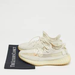 Pre Owned Yeezy x Adidas White Knit Fabric Boost 350 V2 Bone Sneakers Size 39 1/3