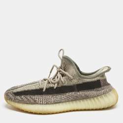 Pre Owned Yeezy x Adidas Beige/Brown Knit Fabric Boost 350 V2 Zyon Sneakers Size 46