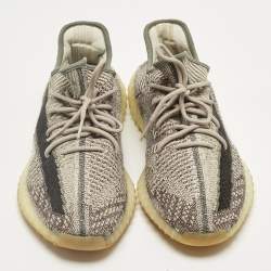 Pre Owned Yeezy x Adidas Beige/Brown Knit Fabric Boost 350 V2 Zyon Sneakers Size 46