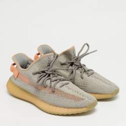 Pre Owned Yeezy x Adidas Grey Knit Fabric Boost 350 V2 Low Top Sneakers Size 41.5