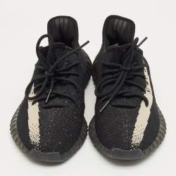 Pre Owned Yeezy x Adidas Black Knit Fabric Boost 350 V2 Low Top Sneakers Size 46.5