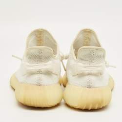 Pre Owned Yeezy x Adidas White Knit Fabric Boost 350 V2 Cream Sneakers Size 45 1/3