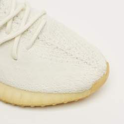 Pre Owned Yeezy x Adidas White Knit Fabric Boost 350 V2 Cream Sneakers Size 45 1/3