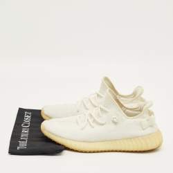 Pre Owned Yeezy x Adidas White Knit Fabric Boost 350 V2 Cream Sneakers Size 45 1/3