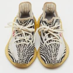 Pre Owned Yeezy x Adidas White/Black Knit Fabric Boost 350 V2 Zebra Sneakers Size 36 2/3