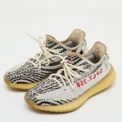 Pre Owned Yeezy x Adidas White/Black Knit Fabric Boost 350 V2 Zebra Sneakers Size 36 2/3